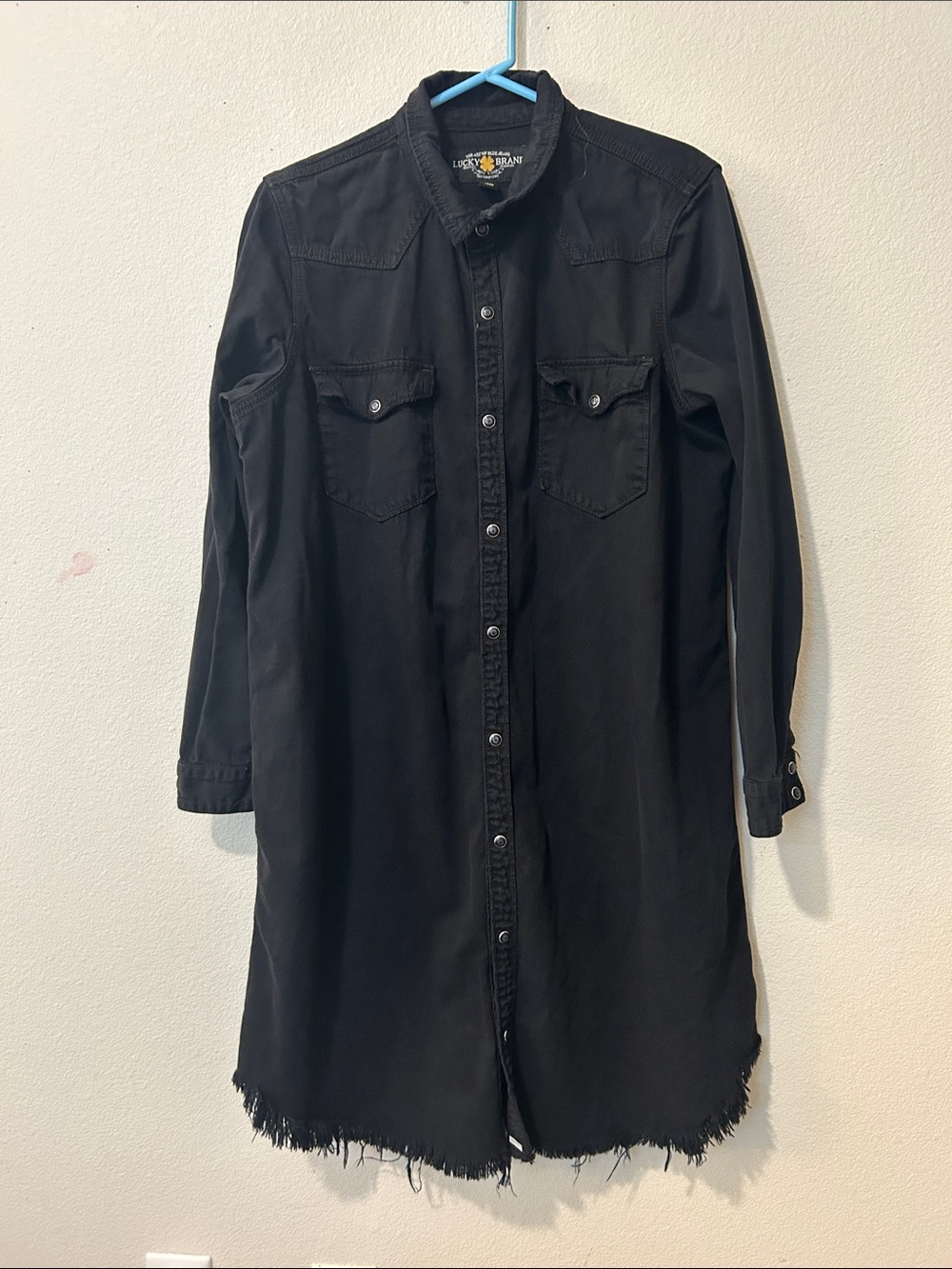 Lucky Brand Black Longline Button-Down Shirt Dress
